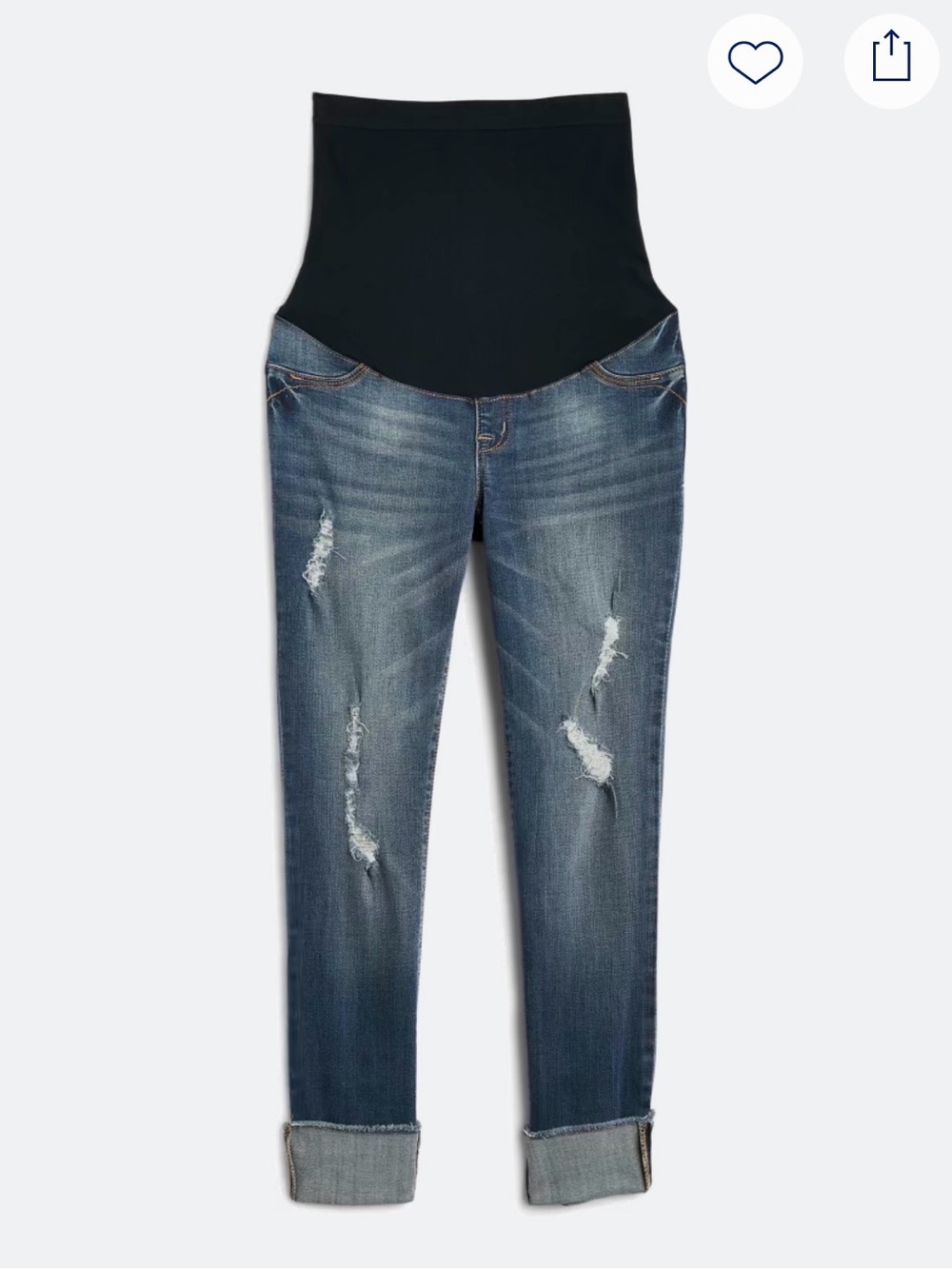 1822 Denim Distressed Dark Blue Maternity Boyfriend Jeans with Black Panel